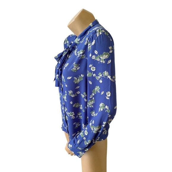J CREW Womens Size Medium Tie Neck Long Sleeve Floral Print Button Front Shirt - Picture 2 of 8